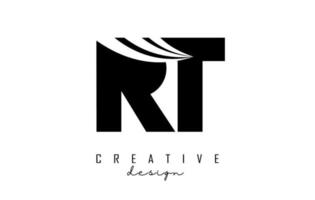 Creative black letters RT R t logo with leading lines and road concept design. Letters with geometric design. vector