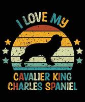 Funny Cavalier King Charles Spaniel Vintage Retro Sunset Silhouette Gifts Dog Lover Dog Owner Essential T-Shirt vector