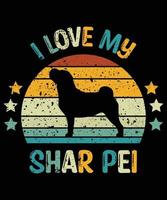 divertido shar pei vintage retro puesta de sol silueta regalos amante de los perros dueño del perro camiseta esencial vector