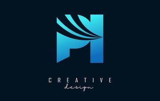 Creative blue letters Pi p i logo with leading lines and road concept design. Letters with geometric design. vector