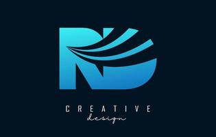 Creative blue letters RD r d logo with leading lines and road concept design. Letters with geometric design. vector