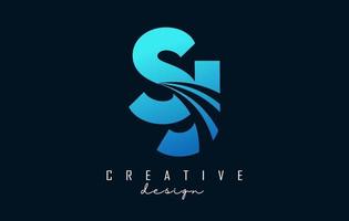 Creative blue letters SJ s j logo with leading lines and road concept design. Letters with geometric design. vector