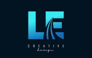 Creative blue letters LE l e logo with leading lines and road concept design. Letters with geometric design. vector