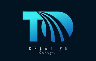 Creative blue letters TO t o logo with leading lines and road concept design. Letters with geometric design. vector