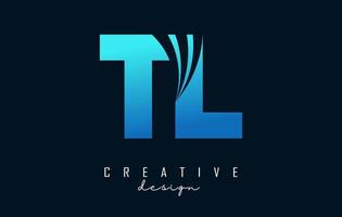 Creative blue letters TL t l logo with leading lines and road concept design. Letters with geometric design. vector