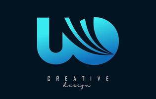 Creative blue letters UO u o logo with leading lines and road concept design. Letters with geometric design. vector