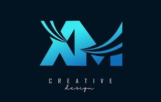 Creative blue letters XM x m logo with leading lines and road concept design. Letters with geometric design. vector