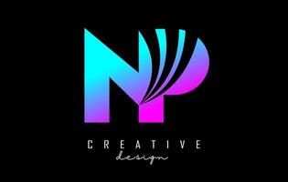 Creative colorful letters NP n p logo with leading lines and road concept design. Letters with geometric design. vector