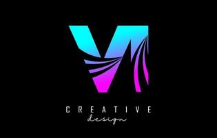 Creative colorful letters VI v i logo with leading lines and road concept design. Letters with geometric design. vector