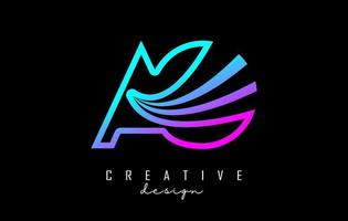 esbozar líneas principales coloridas letras ao ao logotipo con diseño de concepto de carretera. letras ab con diseño geométrico. vector