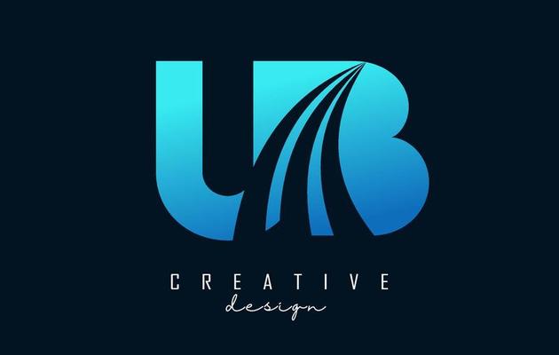Creative blue letters UB u b logo with leading lines and road concept design. Letters with geometric design.