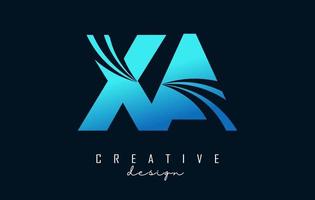 Creative blue letters XA x a logo with leading lines and road concept design. Letters with geometric design. vector