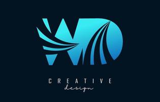 Creative blue letters WD w d logo with leading lines and road concept design. Letters with geometric design. vector