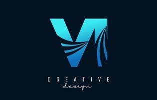 Creative blue letters VI v i logo with leading lines and road concept design. Letters with geometric design. vector