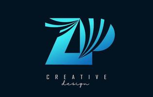 Creative blue letters ZP z p logo with leading lines and road concept design. Letters with geometric design. vector