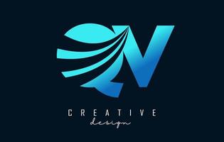 Creative blue letters QV q v logo with leading lines and road concept design. Letters with geometric design. vector