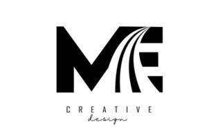 Creative black letters ME m e logo with leading lines and road concept design. Letters with geometric design. vector