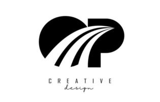 Creative black letters OP o p logo with leading lines and road concept design. Letters with geometric design. vector