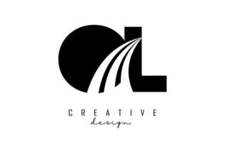 Creative black letters OL o l logo with leading lines and road concept design. Letters with geometric design. vector