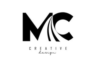 Creative black letters MC m c logo with leading lines and road concept design. Letters with geometric design. vector