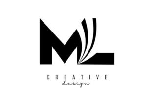 Creative black letters ML m l logo with leading lines and road concept design. Letters with geometric design. vector