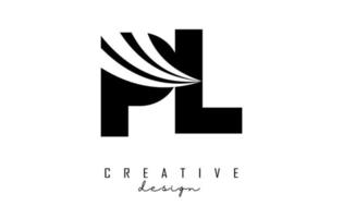 Creative black letters PL p l logo with leading lines and road concept design. Letters with geometric design. vector