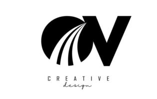 Creative black letters OV o v logo with leading lines and road concept design. Letters with geometric design. vector