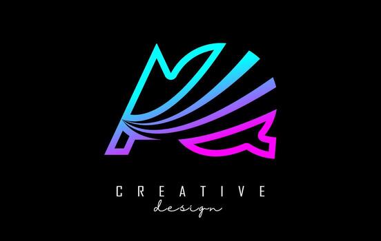 Outline colorful leading lines letters AQ a q logo with road concept design. Letters AB with geometric design. vector