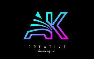 Outline colorful leading lines letters AK a K logo with road concept design. Letters AB with geometric design. vector