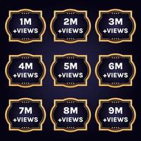 1 million to 9 million plus views celebration background design set vector, 1m plus views thank you vector