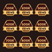 golden color 100k views to 900k plus views celebration  background design banner vector