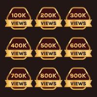 golden color 100k views to 900k plus views celebration  background design banner vector