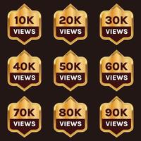 golden color 10k views to 90k plus views celebration  background design banner vector