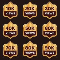 golden color 10k views to 90k plus views celebration  background design banner vector