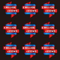 1 million to 9 million plus views celebration background design set vector