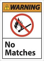 Warning No Fire, No Matches or Open Flame Sign vector