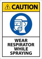 precaución use respirador mientras rocía el signo con el símbolo vector