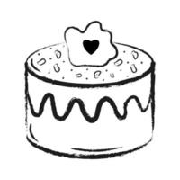 delicioso pastel de cumpleaños dulce con corazón. ilustración vectorial en estilo boceto aislado sobre fondo blanco. confección. para pegatinas de diseño, menú, tienda de dulces. vector