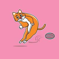 vector gato naranja de nuevo pateando la pelota