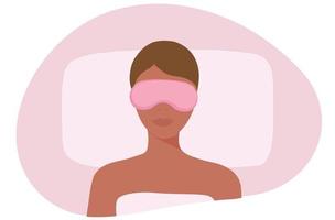 Woman sleeping in bed with sleep mask. Healthy and healthcare woman vector