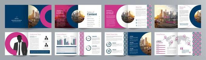 Corporate business presentation guide brochure template, Annual report, 16 page minimalist flat geometric business brochure design template, square size. vector