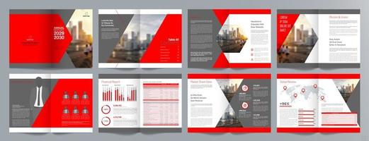plantilla de folleto de guía de presentación de negocios corporativos, informe anual, plantilla de diseño de folleto de negocios geométrico plano minimalista de 16 páginas, tamaño a4. vector