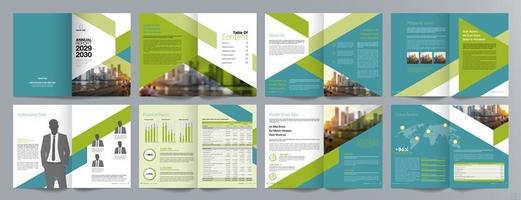 plantilla de folleto de guía de presentación de negocios corporativos, informe anual, plantilla de diseño de folleto de negocios geométrico plano minimalista de 16 páginas, tamaño a4. vector