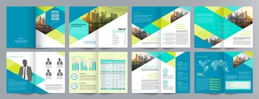 plantilla de folleto de guía de presentación de negocios corporativos, informe anual, plantilla de diseño de folleto de negocios geométrico plano minimalista de 16 páginas, tamaño a4. vector