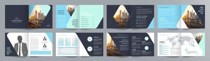 plantilla de folleto de guía de presentación de negocios corporativos, informe anual, plantilla de diseño de folleto de negocios geométrico plano minimalista de 16 páginas, tamaño cuadrado. vector