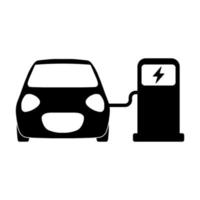 EV charging black vector icon on white background