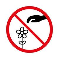 Picking flowers ban vector sign on white background