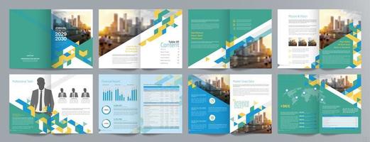 plantilla de folleto de guía de presentación de negocios corporativos, informe anual, plantilla de diseño de folleto de negocios geométrico plano minimalista de 16 páginas, tamaño a4. vector