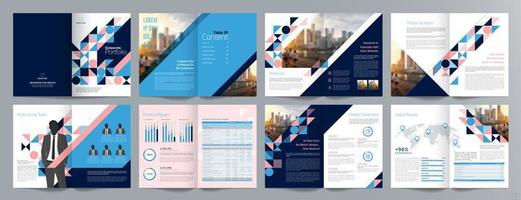 Corporate business presentation guide brochure template, Annual report, 16 page minimalist flat geometric business brochure design template, A4 size. vector