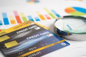 Credit card on graph. Finance development, Banking Account, Statistics, Investment Analytic research data economy, Stock exchange trading, Business company concept. photo